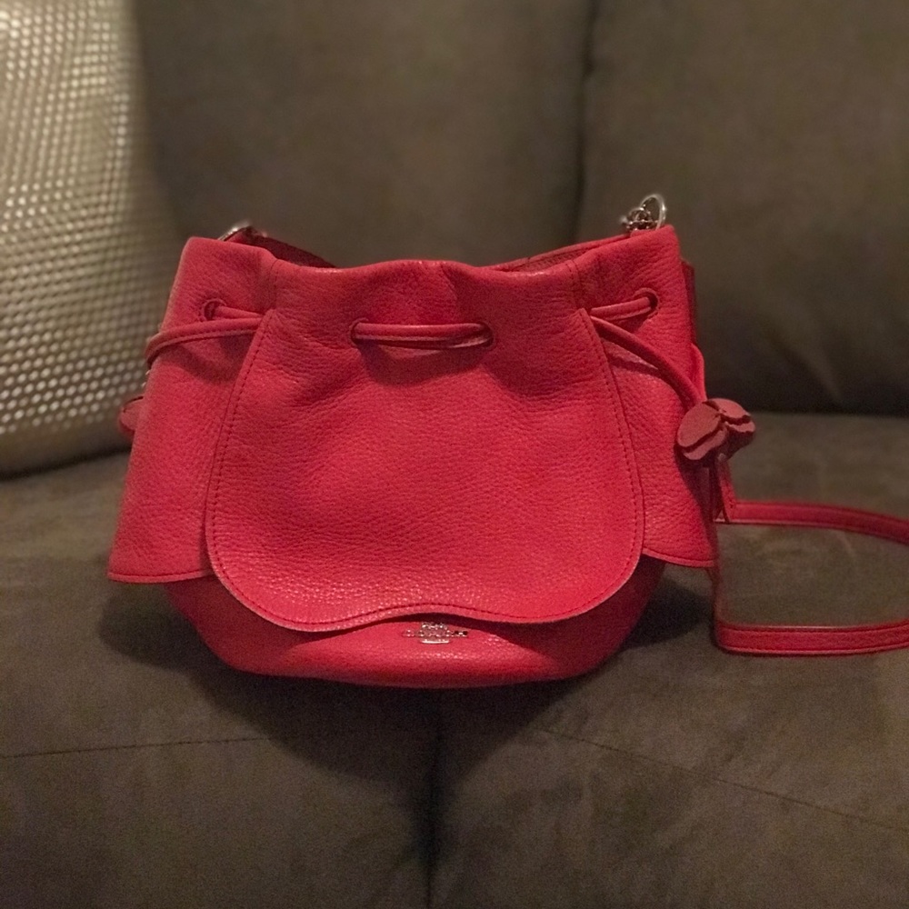 Red Coach drawstring small hobo bag